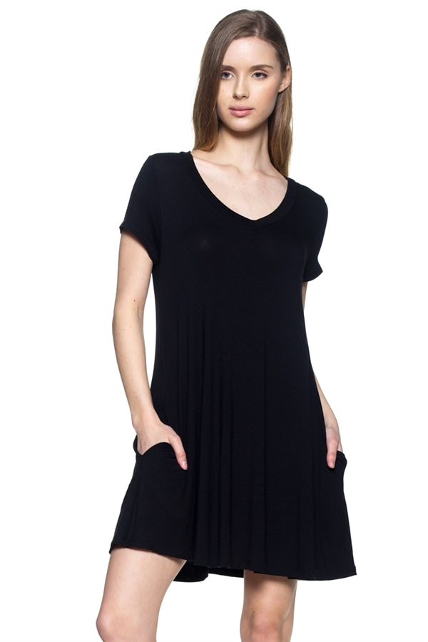 Women's Cap Sleeve Solid Hue Tunic with side pockets