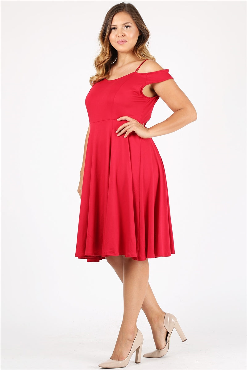 Plus Size red Off-Shoulder Fit & Flare Cocktail Dress – Elegant Knee-Length Party Wear