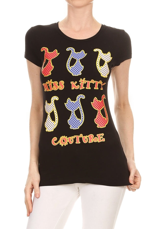 Juniors printed T-shirts Top C-115-BLACK