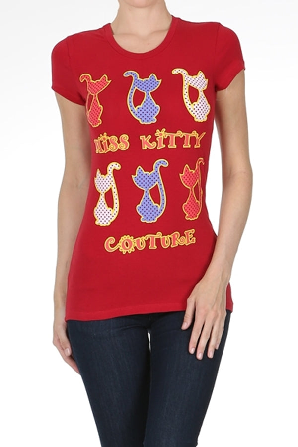 Juniors printed T-shirts Top C-115-RED