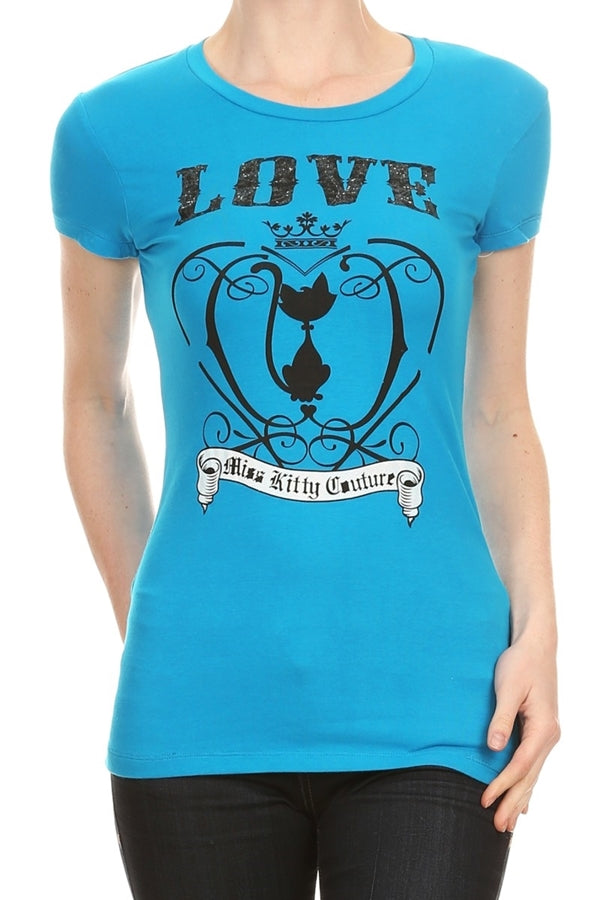 Juniors printed T-shirts Top C-121-Turquoise