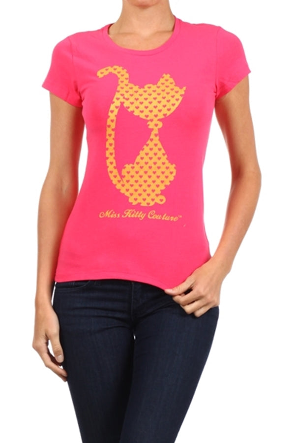 Juniors printed T-shirts Top C-138-Fushia