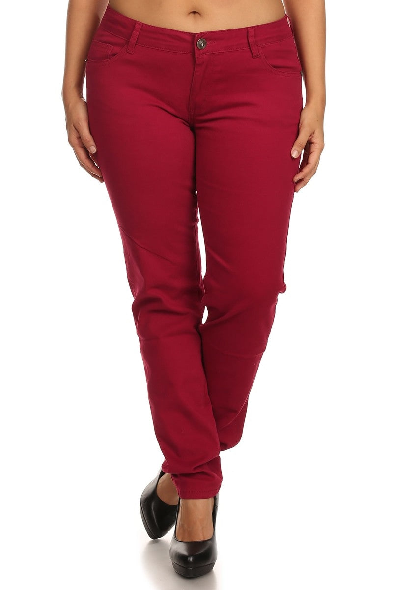 Plus Size Colored Skinny Jeans for Women – Cotton Stretch, 5-Pocket Look -BURGUNDY