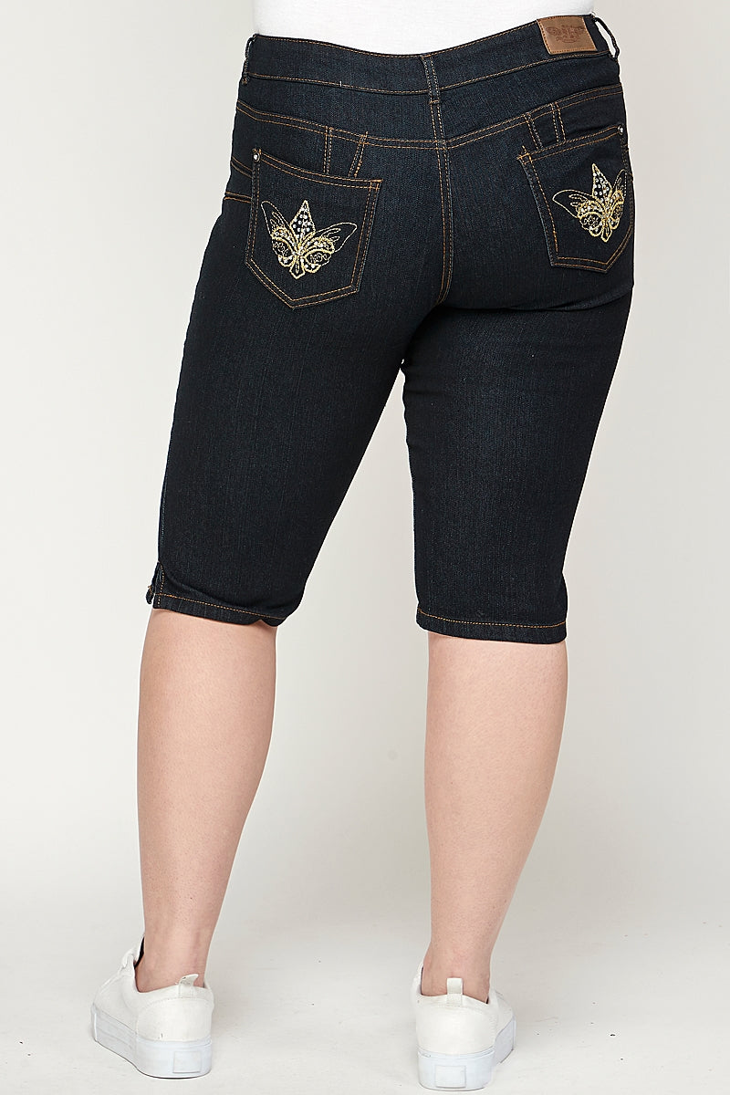 Plus Size Women's Denim Bermudas GBB-202-D-Black