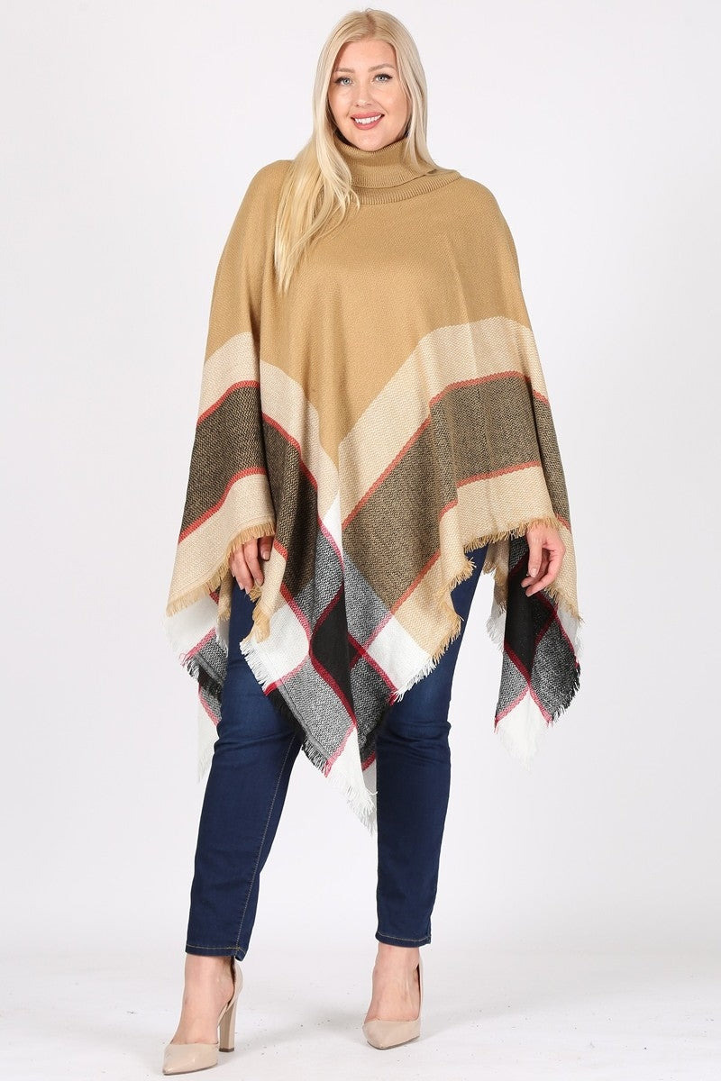 Plus Size woman Pull over Poncho KT2001P-Beige
