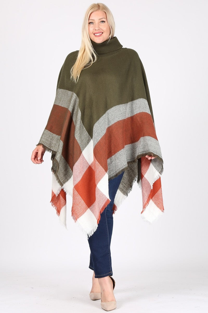 Plus Size woman Pull over Poncho KT2001P-Olive