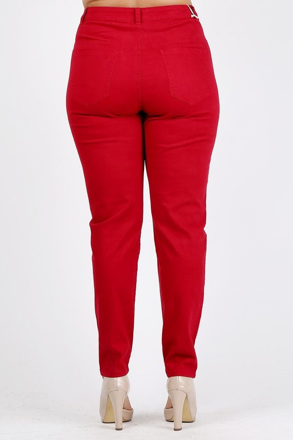 Plus Size High Waist Twill Pants – Stretch Cotton Skinny Fit