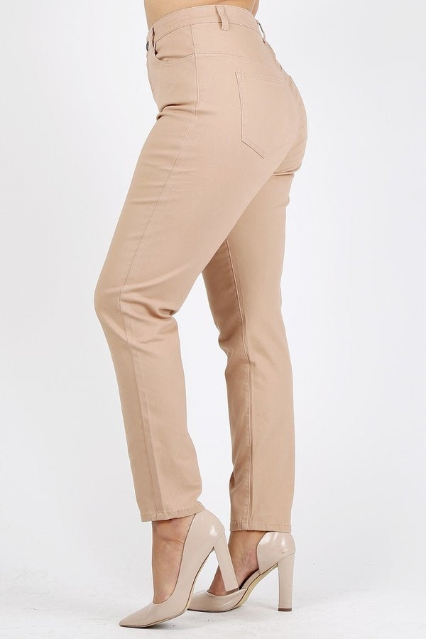 Curve-Friendly Plus Size High Rise Twill Pants – Stretch Cotton