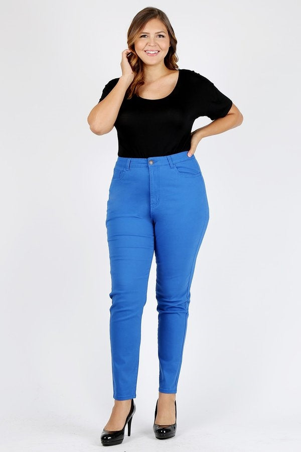 Stretch Cotton Plus Size Twill Pants – High Waist Casual Wear