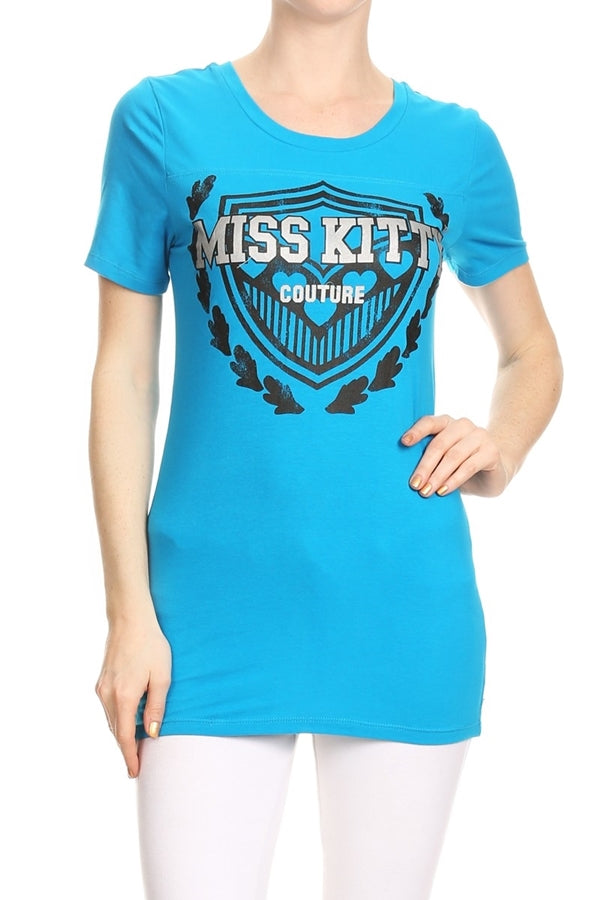Juniors Graphic T-Shirt – “Love Miss Kitty” Script Print Tee