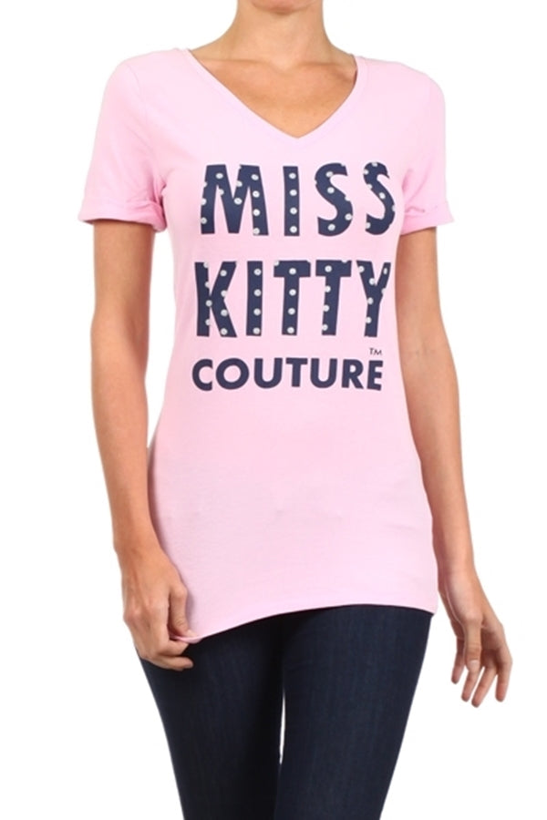 Juniors Graphic T-Shirt – “Love Miss Kitty” Script Print Tee