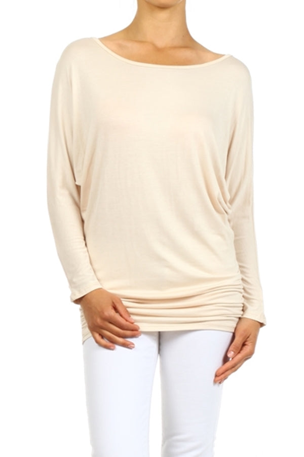 Women's Dolman Sleeve Shirred Side Top PRR-8269-Beige