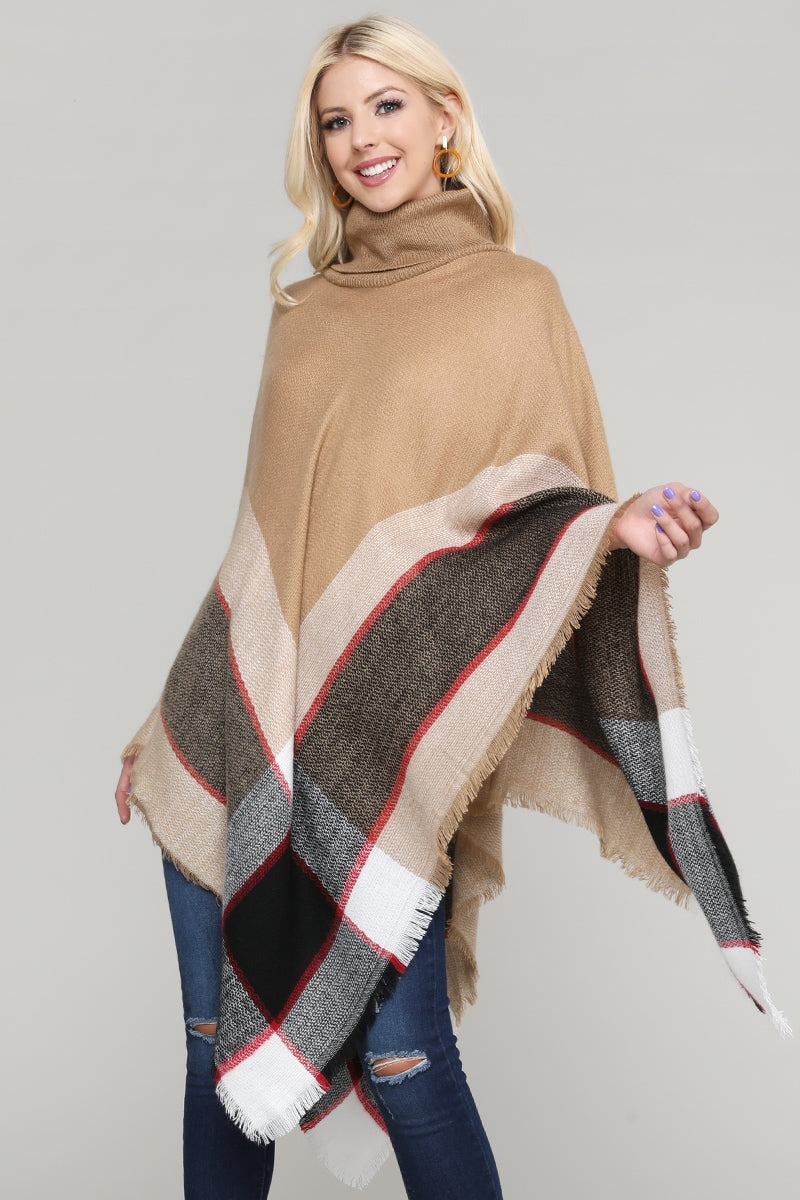Women Pull over color-blocked poncho