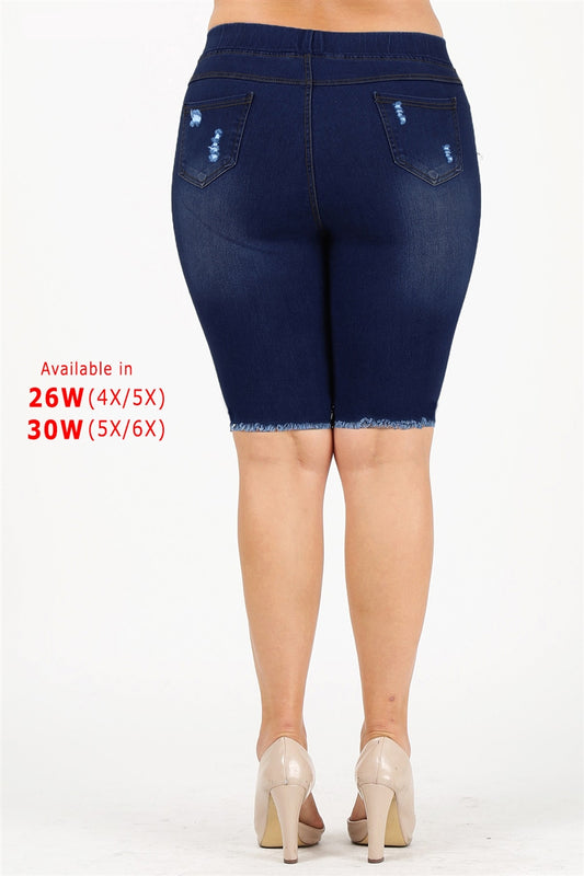 4X to 6X Plus Size Pull-on Super Stretch distressed Bermudas shorts