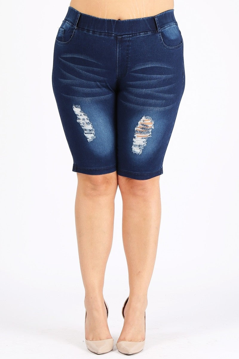 4X to 6X Plus Size Pull-on Super Stretch distressed Bermudas shorts