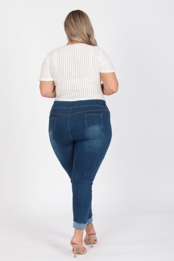 Plus Size Mid-rise blue Denim Jeggings pants