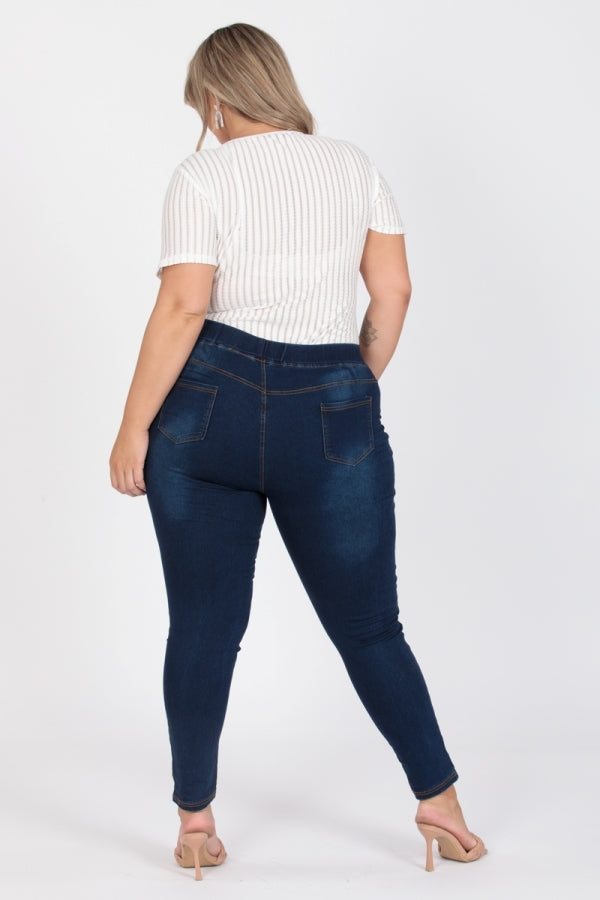 Plus Size Mid-rise blue Denim Jeggings pants
