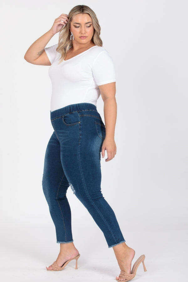 Plus Size Mid-rise blue Denim Jeggings pants