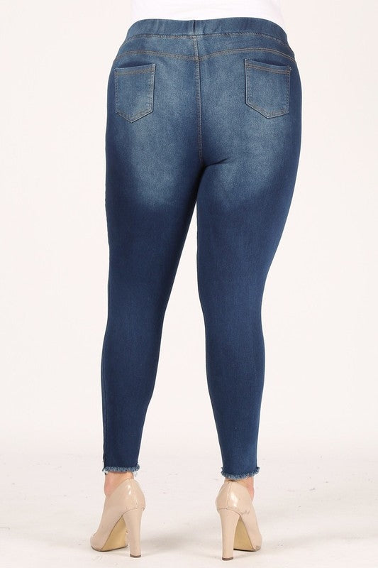Plus Size Mid-rise blue Denim Jeggings pants