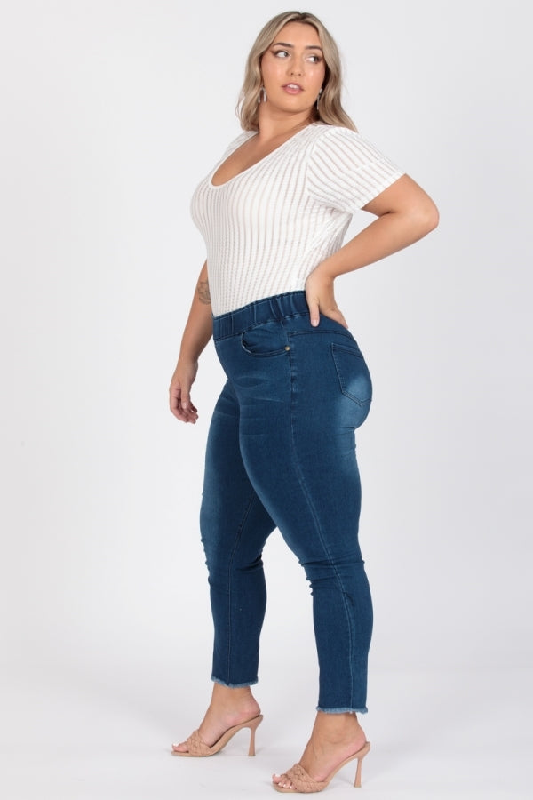 Plus Size Mid-rise blue Denim Jeggings pants