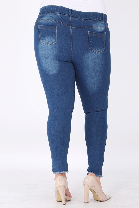 Plus Size Mid-rise blue Denim Jeggings pants