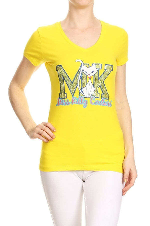 Cat print Premium cotton Yellow t-shirt