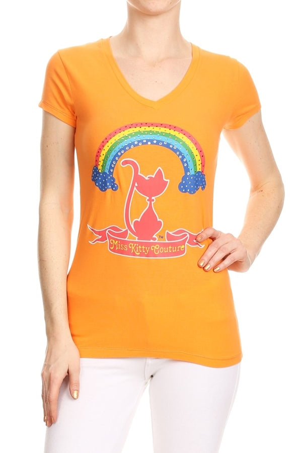 Graphic cat print juniors cotton stretch T-shirt – Miss Kitty Couture brand