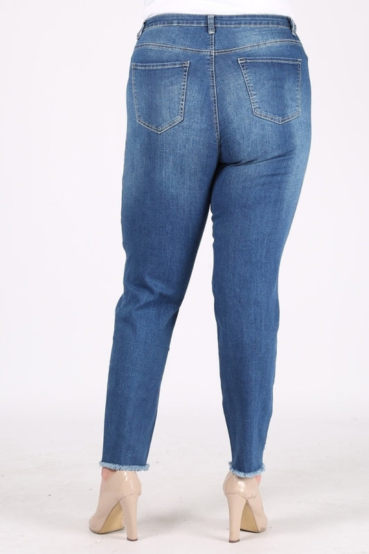 Fashionable Plus Size Mid-Rise Distressed Denim Jeans – Women's Wardrobe Essential