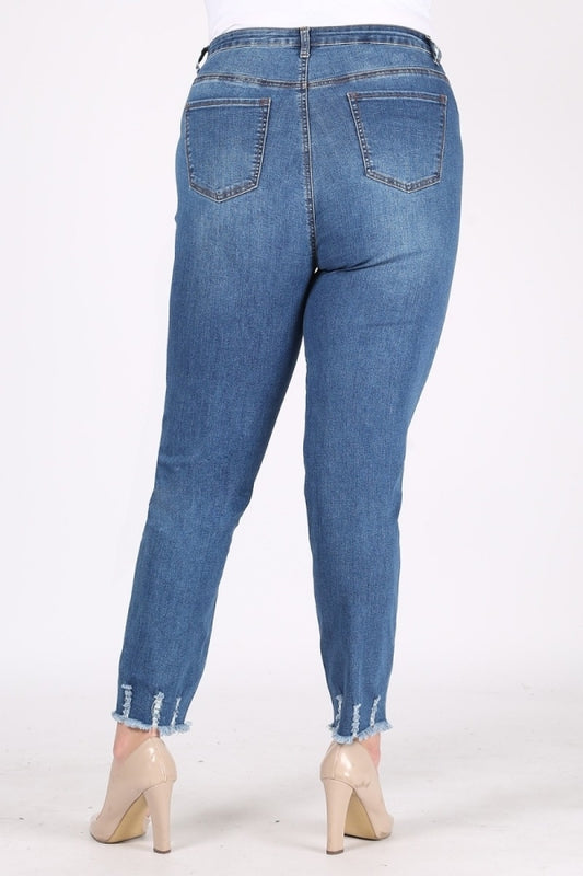 Trendy Distressed Denim Jeans for Women – Plus Size Mid-Rise Fit