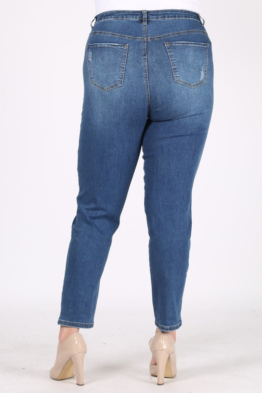 Women's Plus Size Mid-Rise Distressed Jeans – Classic 5 Pocket Style