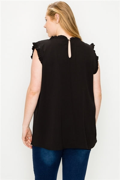 Plus Size Dressy Sleeveless Top for Women – Smocked Neckline & Ruffle Trim