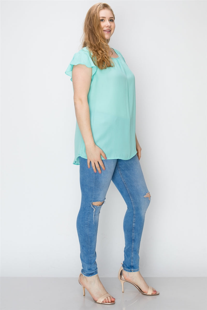 Comfortable Women's Plus Size Wool Dobby Top – Lightweight Short Sleeve Casual Wear