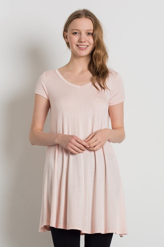 Women's Cap Sleeve Solid Hue Tunic with side pockets
