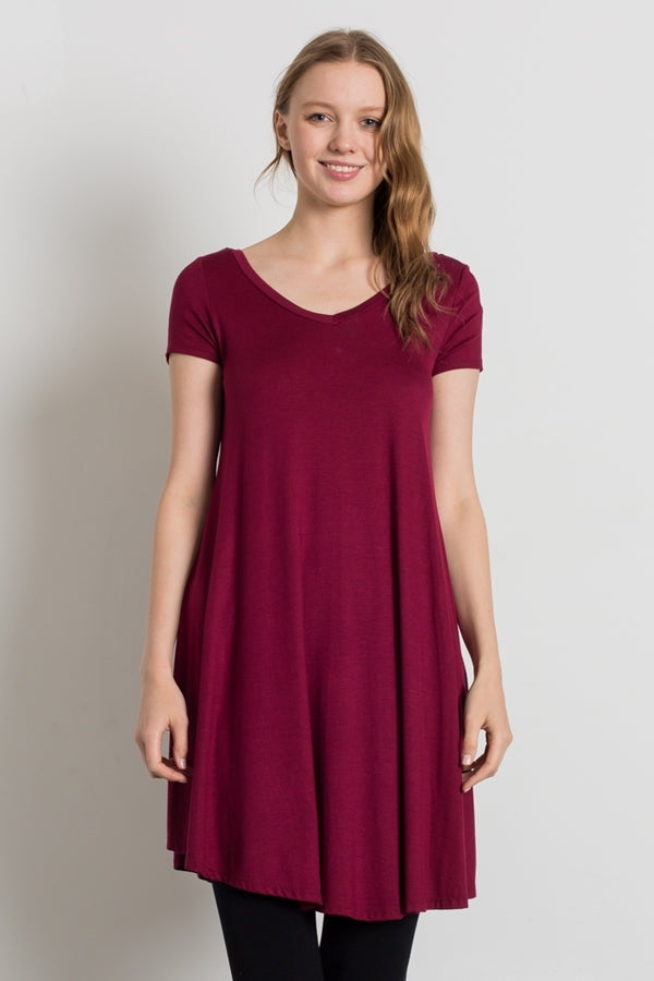 women cap sleeve solid tunic top casual
