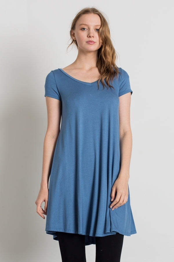 women solid cap sleeve tunic blouse