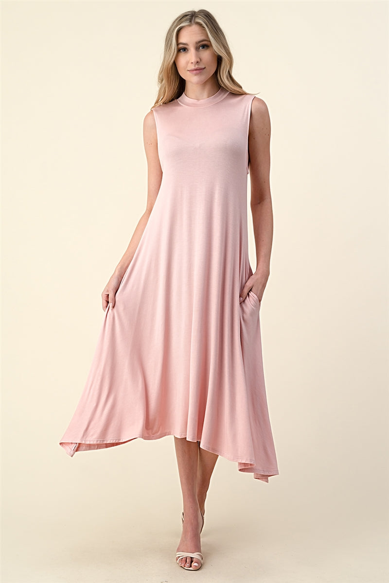 classic women mock neck midi dress sleeveless