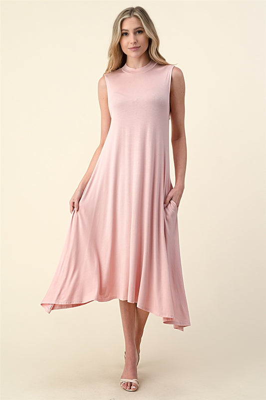 classic women mock neck midi dress sleeveless