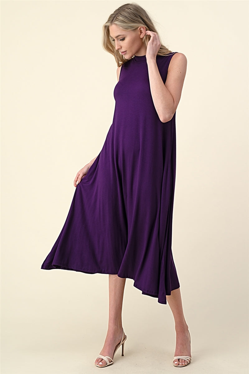 women mock neck sleeveless midi dress elegant style