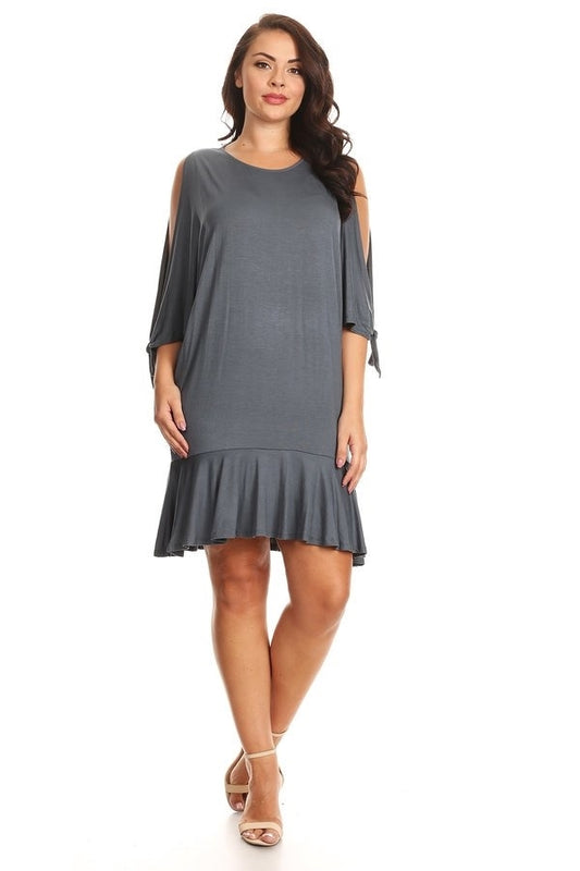 plus size cold shoulder ruffle hem dress for women