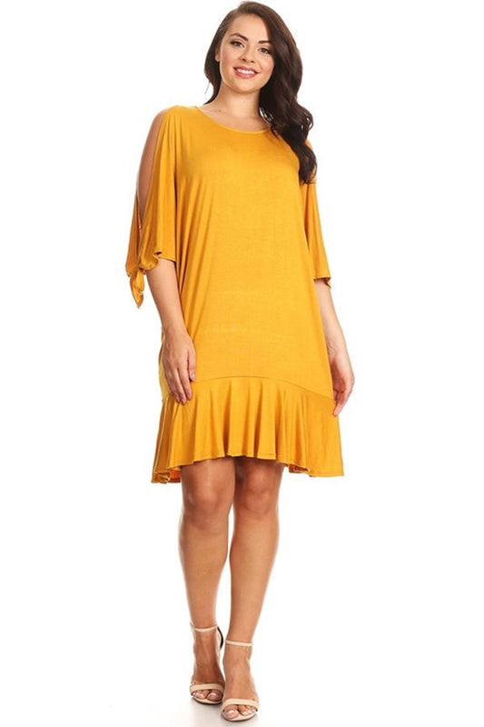 trend plus size ruffle hem dress cold shoulder style