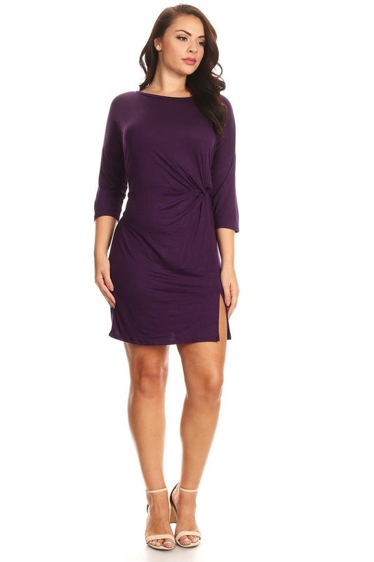plus size women twist knot slit front dress