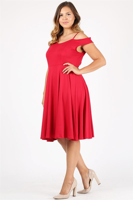Plus Size red Off-Shoulder Fit & Flare Cocktail Dress – Elegant Knee-Length Party Wear