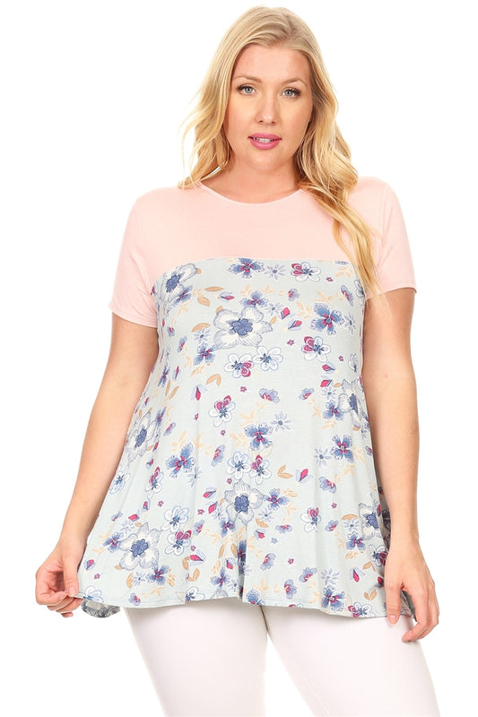 Women's Plus Size Two Tone Floral Top