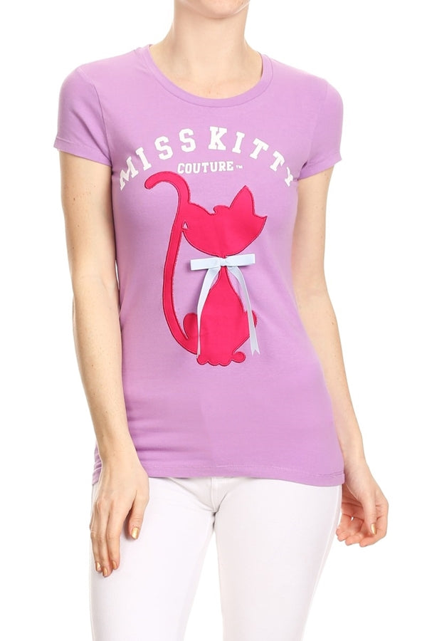 Juniors printed T-shirts Top C-101-lavender