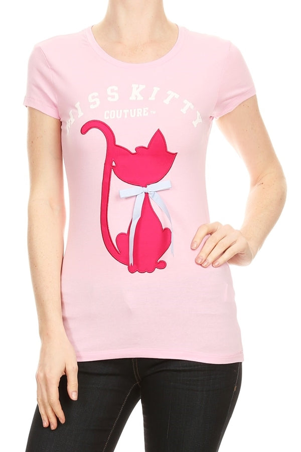 Juniors printed T-shirts Top C-101-pink