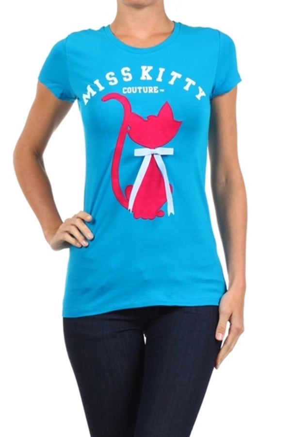 Juniors printed T-shirts Top C-101-turquoise