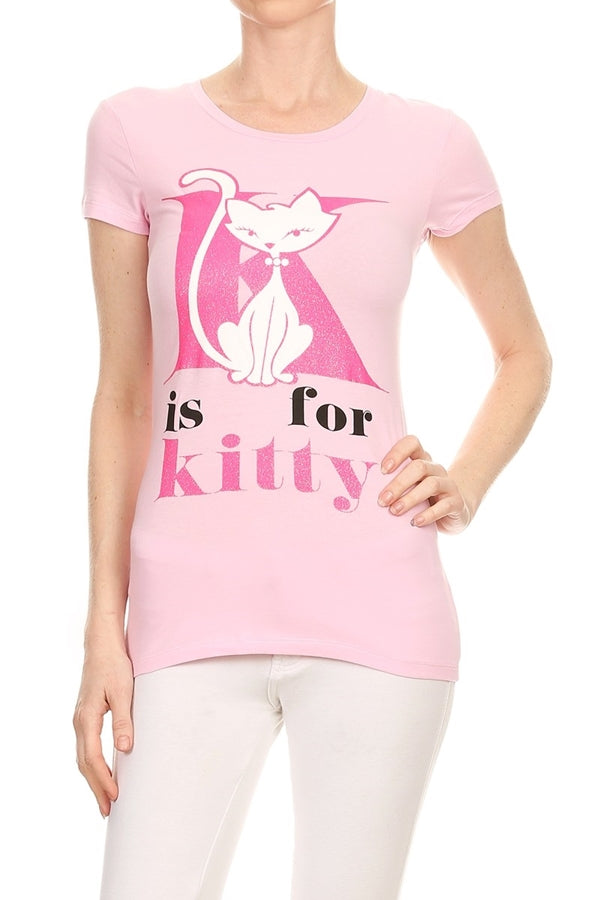 Juniors printed T-shirts Top C-104-pink