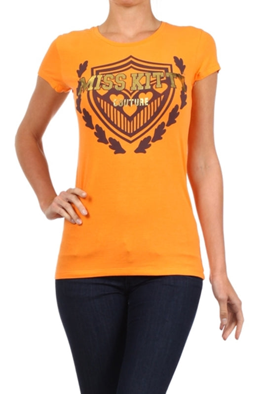 Juniors printed T-shirts Top C-107-ORANGE
