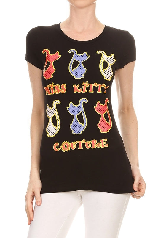 Juniors printed T-shirts Top C-115-BLACK