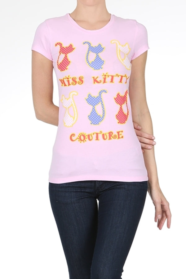 Juniors printed T-shirts Top C-115-PINK